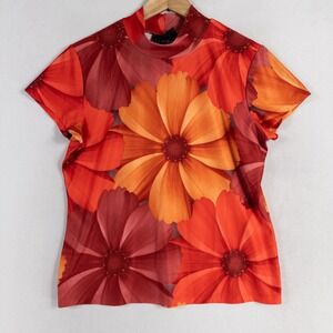 Vtg No Boundaries Top Shirt Junior Large Red Orange Flowers Indie Sleaze 90s Y2K